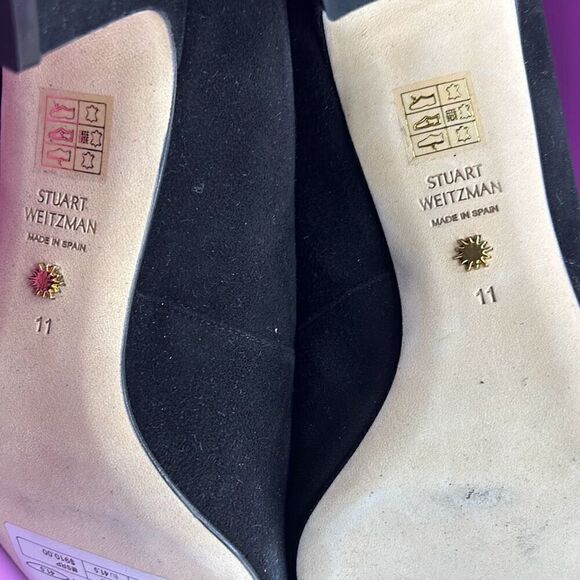 Stuart Weitzman Women's 11 Black Heel Suede Booties Classic Black Minimalist New - Picture 7 of 16